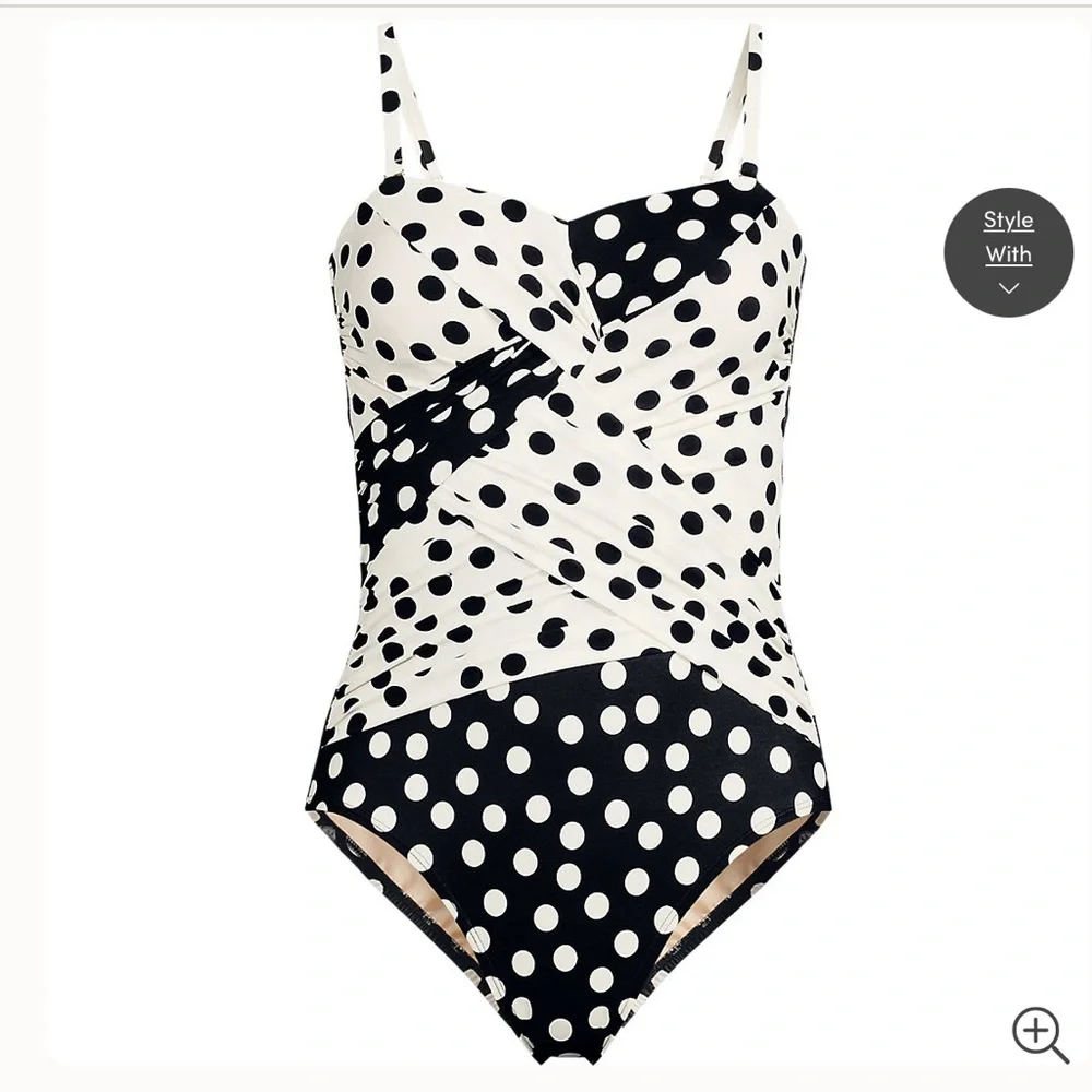 LANDS’ END LYCRA Women's Slender Suit Wrap Bandeau One Piece Swimsuit - Picture 2 of 14